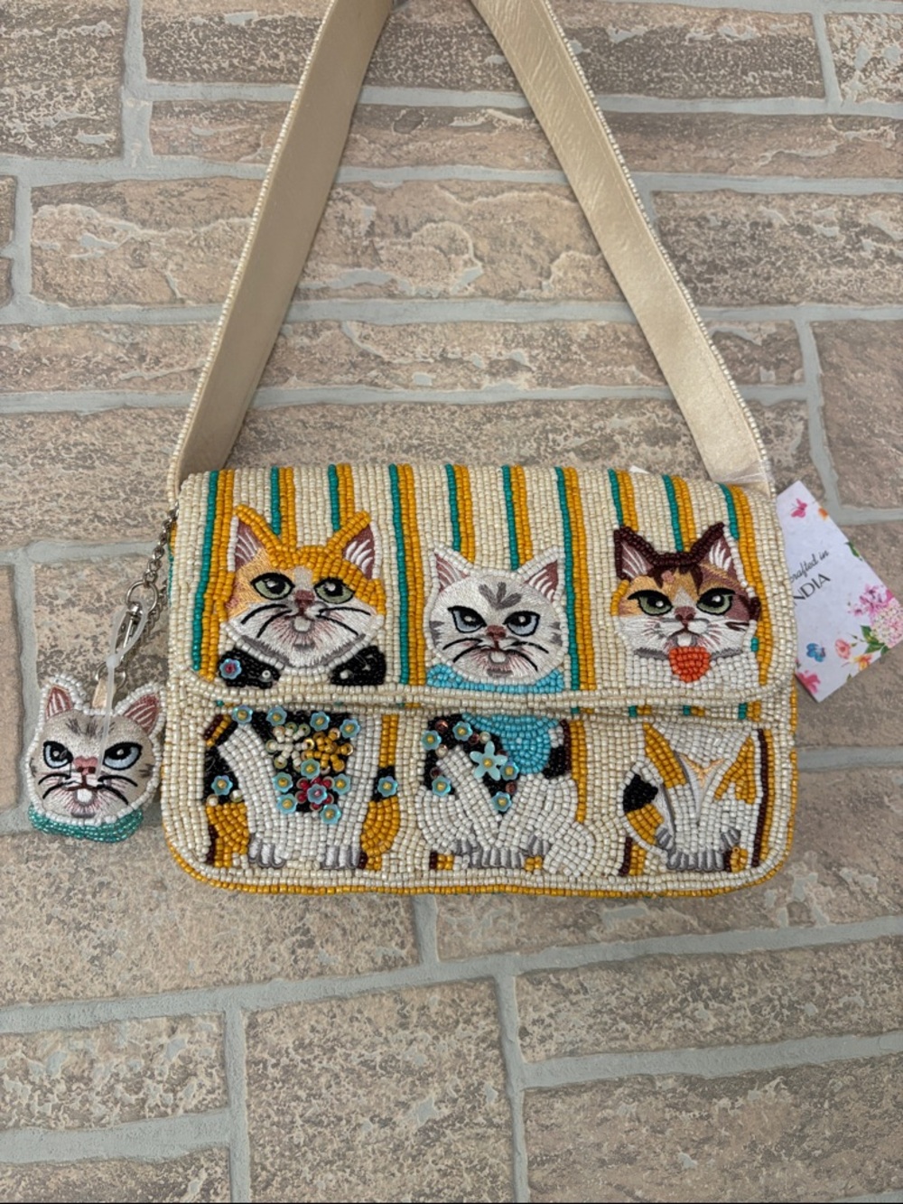 Viral Beaded Cat Mosaic Crossbody Bag - Multicolor w/ cat beaded charm - Picture 3 of 6